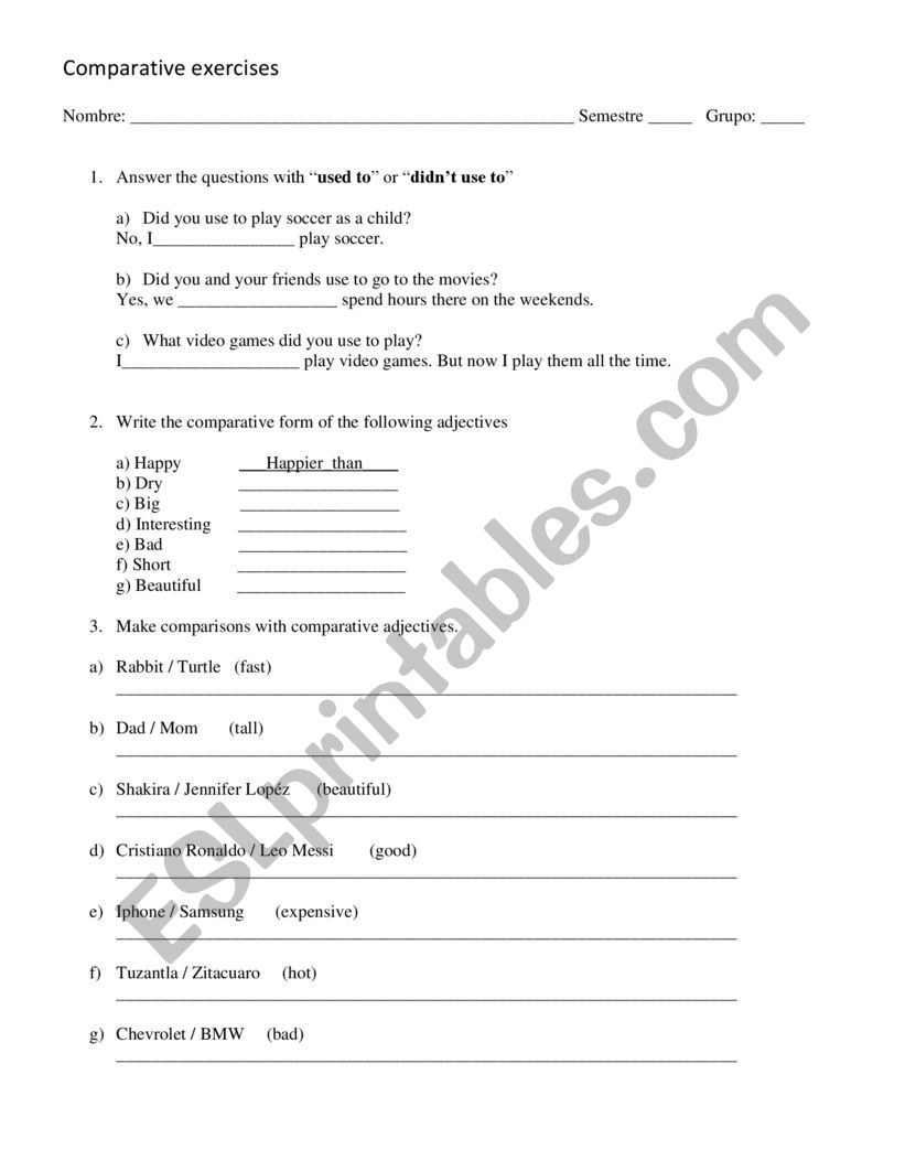 Comparative exercises worksheet