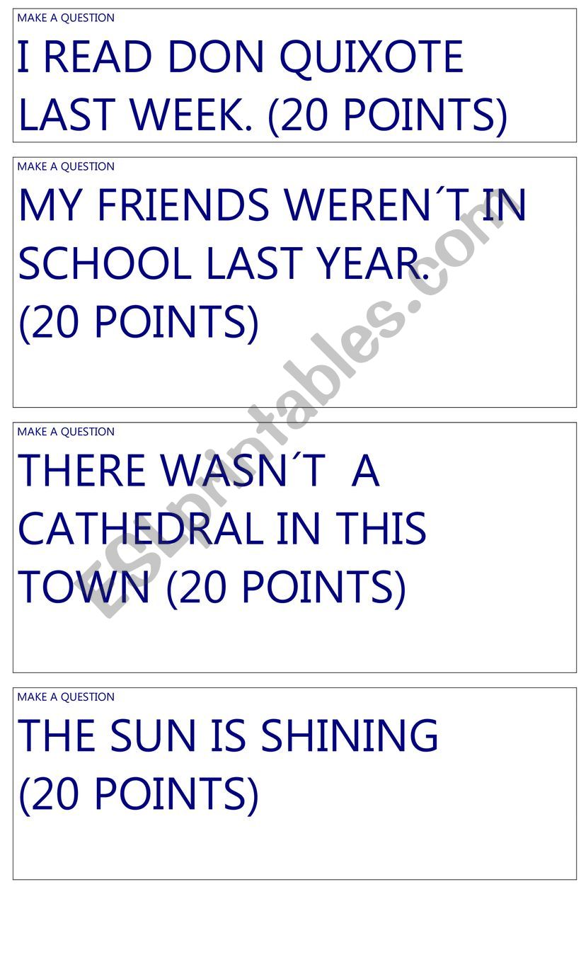 revision game worksheet