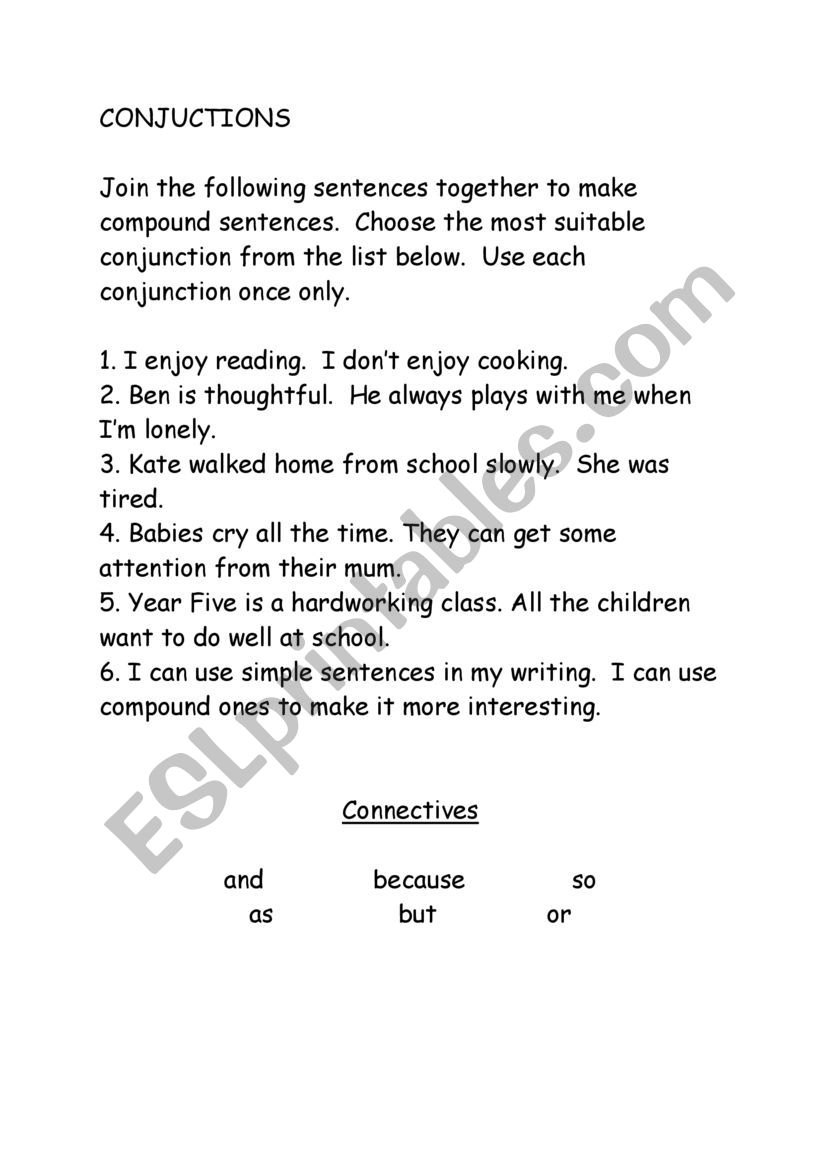 Conjuctions worksheet