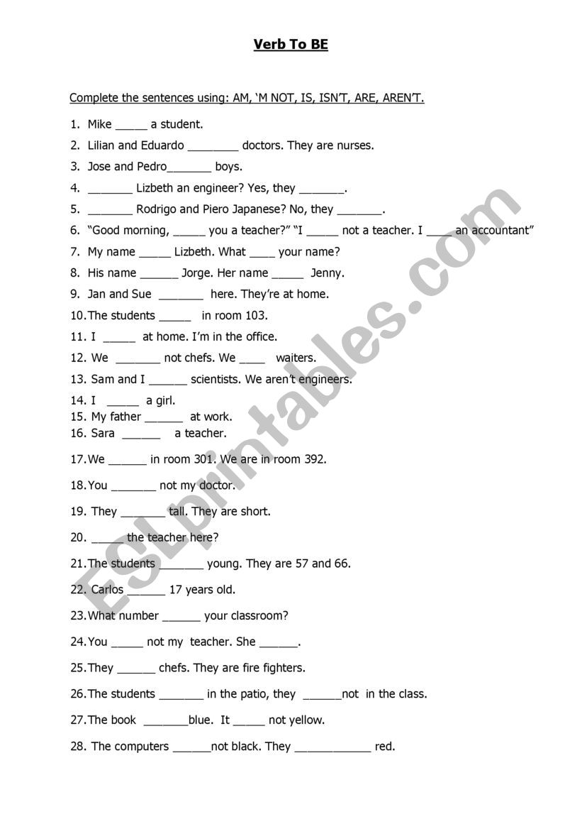 Verb To Be worksheet