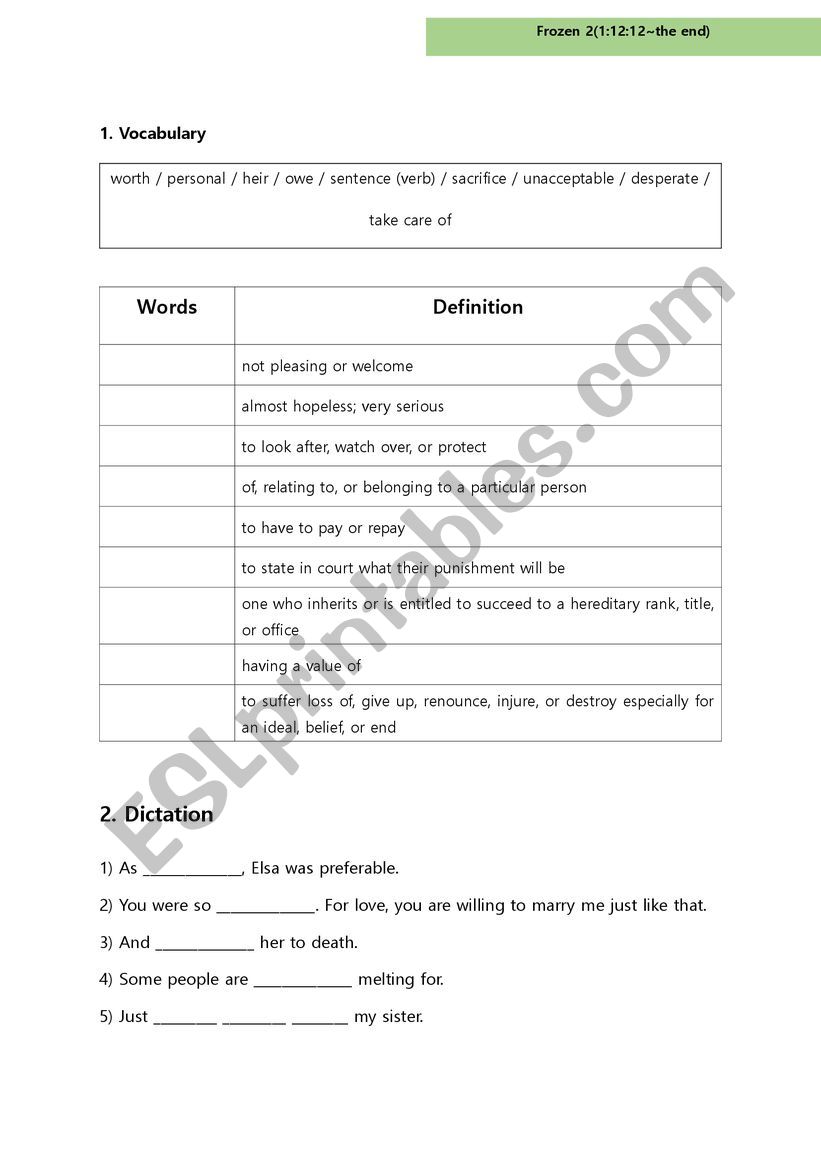 Frozen 1 Worksheet 4 worksheet