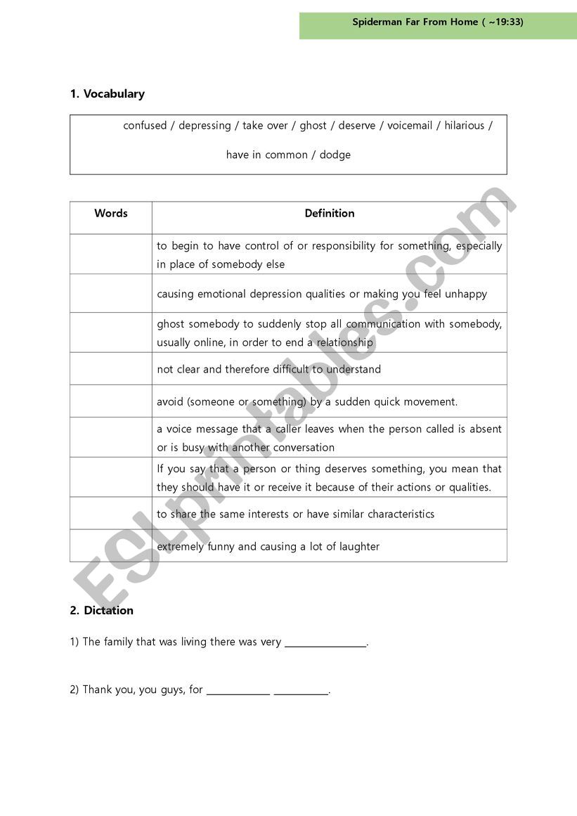 Spiderman Far From Home Worksheet 1