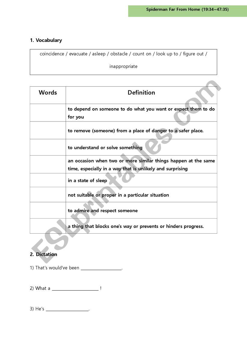 Spiderman Far From Home Worksheet 2