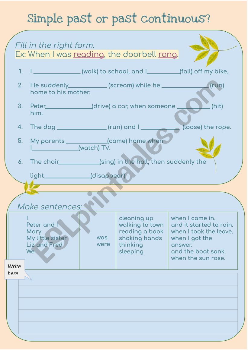 Simple past or past continues worksheet