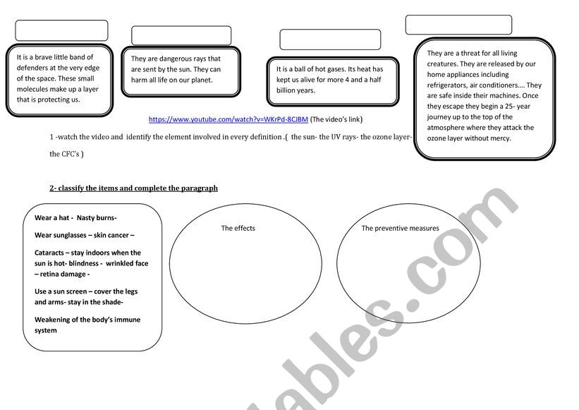 The ozone layer (ozzy ozone worksheet