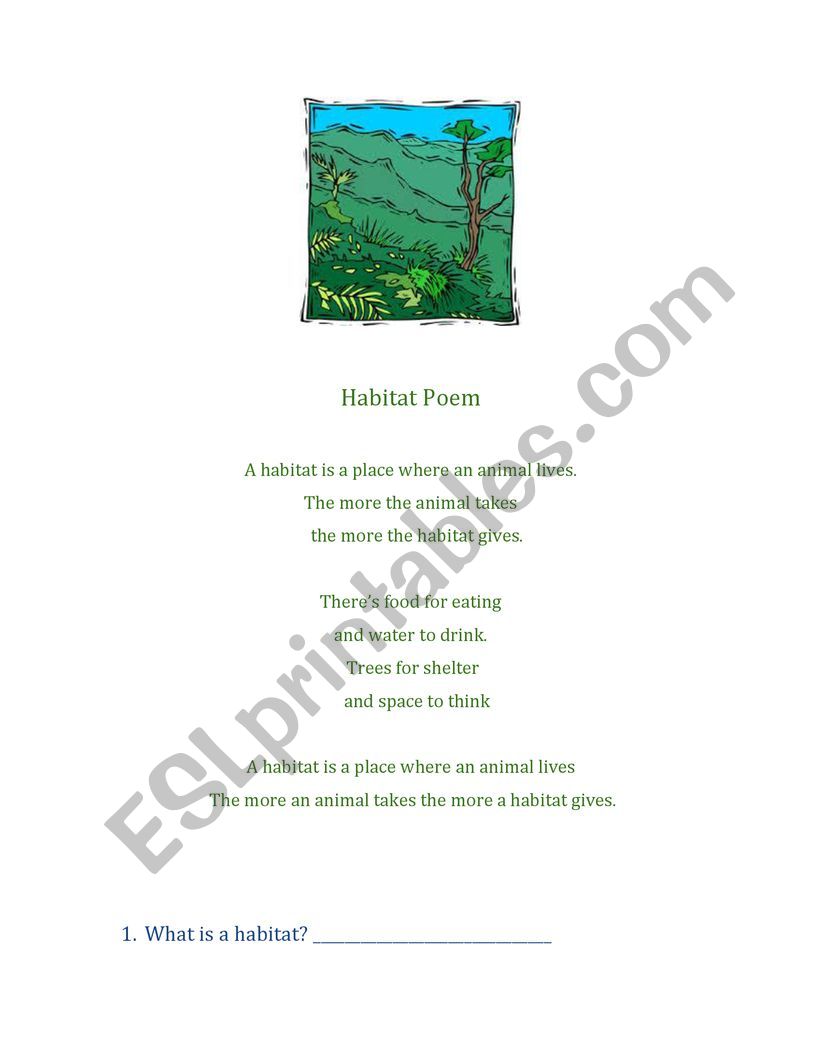 Habitat Poem worksheet