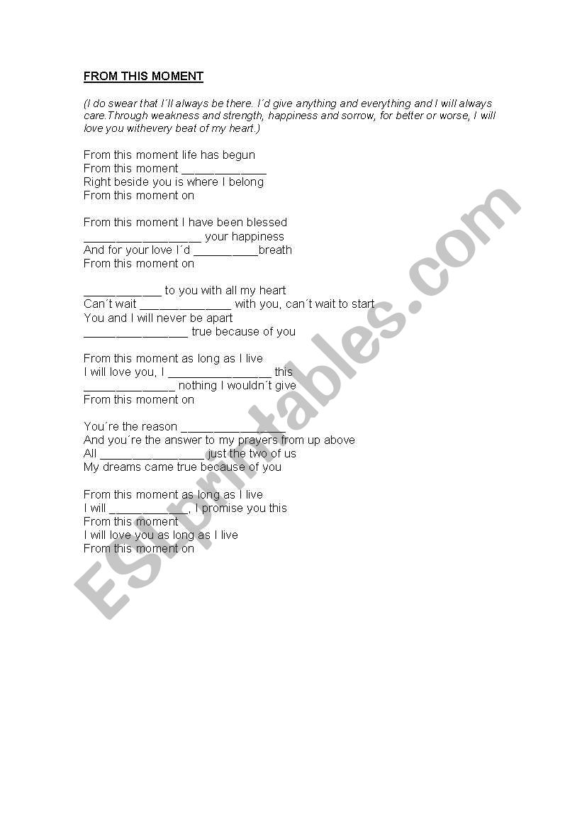 SONG worksheet