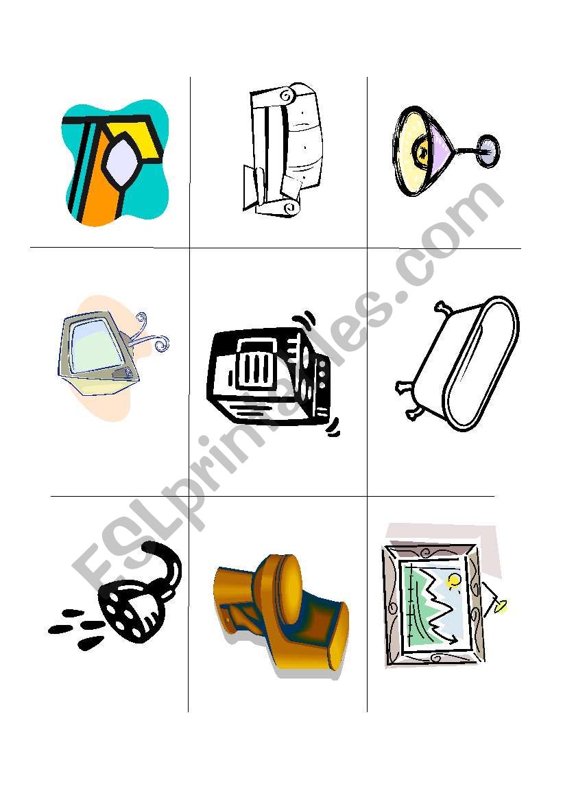 Furniture bingo worksheet