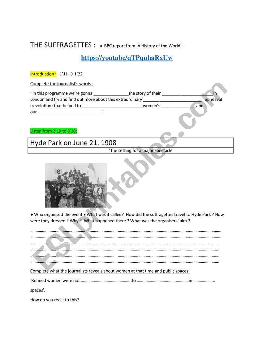 The suffragettes   worksheet