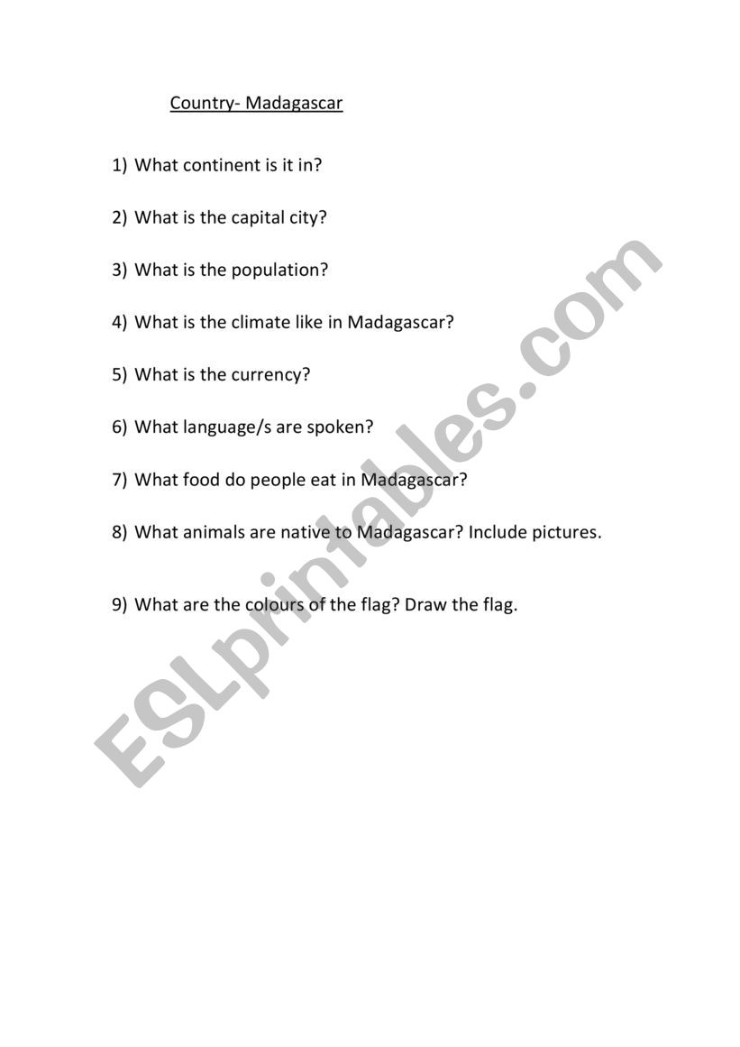 Country assignment worksheet