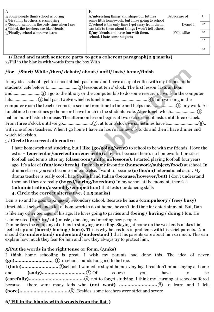 8th form Module 2 review worksheet