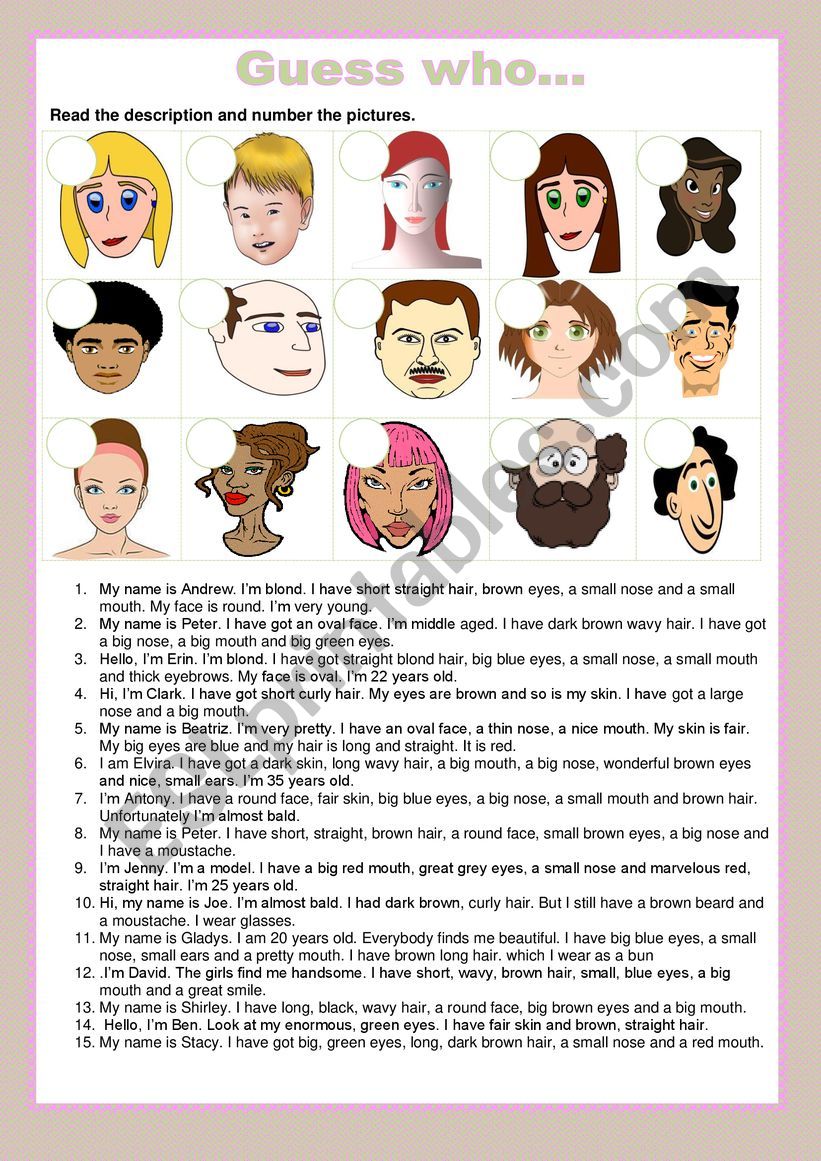 Adjectives - Guess who worksheet