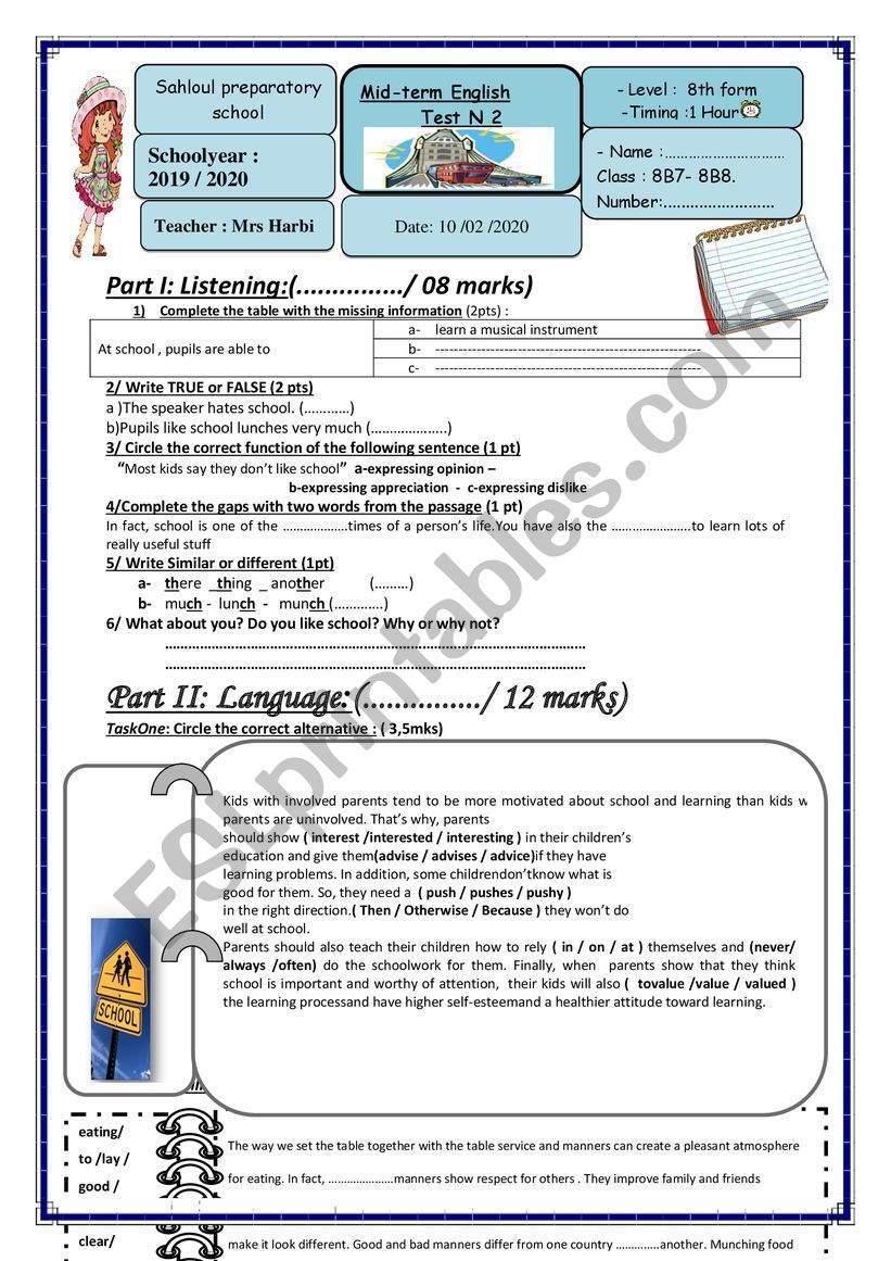 Mid-Term test 2 worksheet