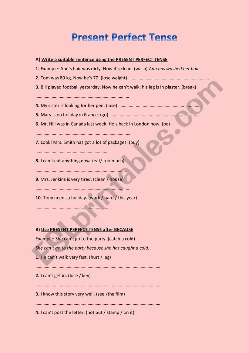 Present Perfect Tense worksheet