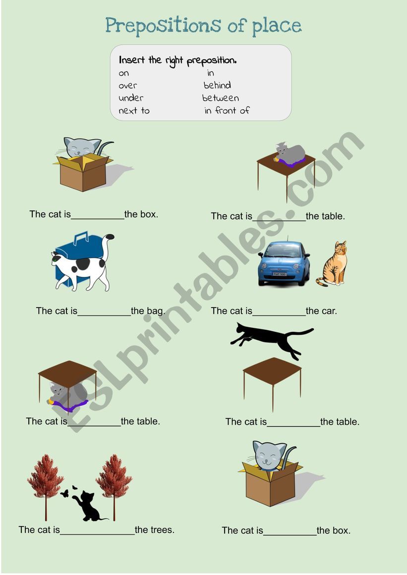 Prepositions of place worksheet