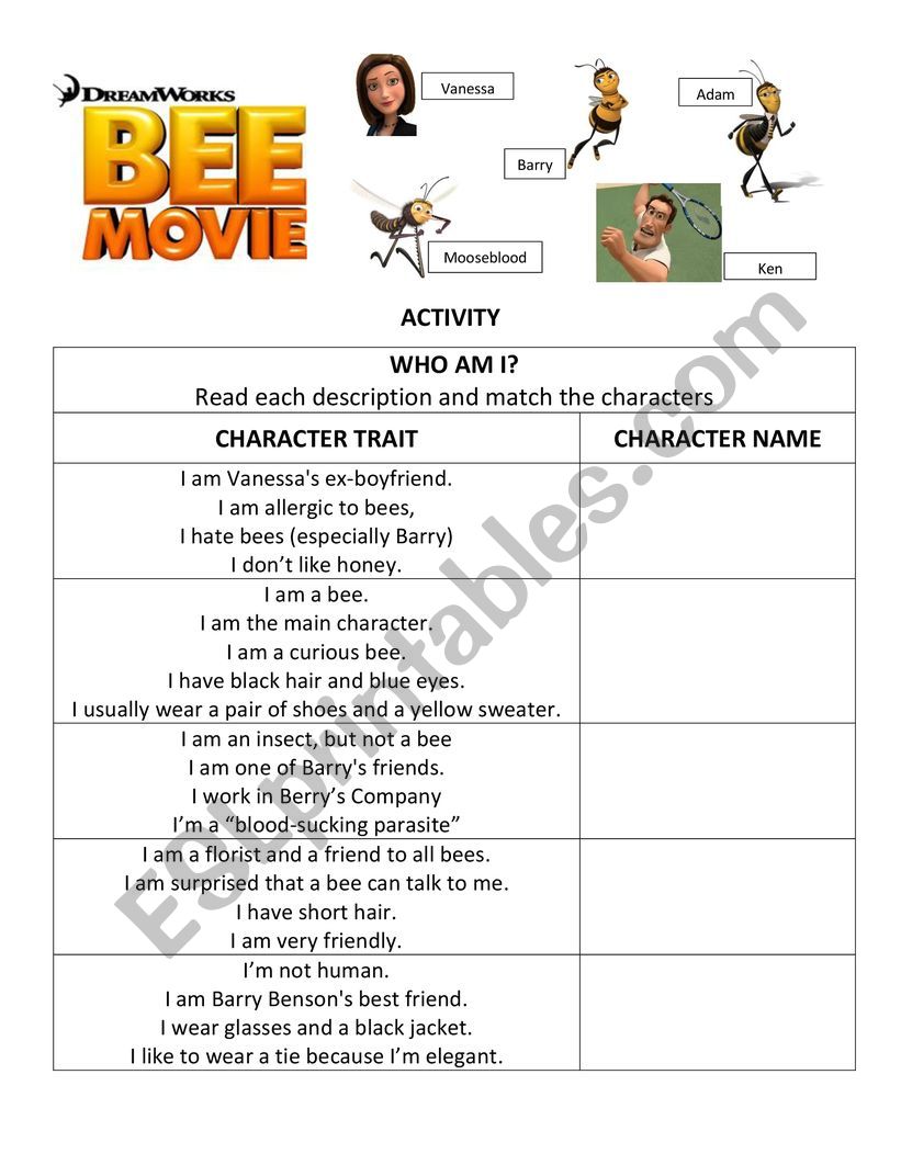 Bee Movie worksheet