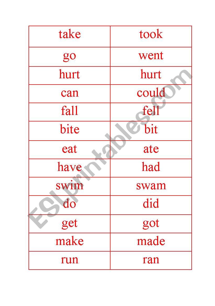 irregluar verbs worksheet