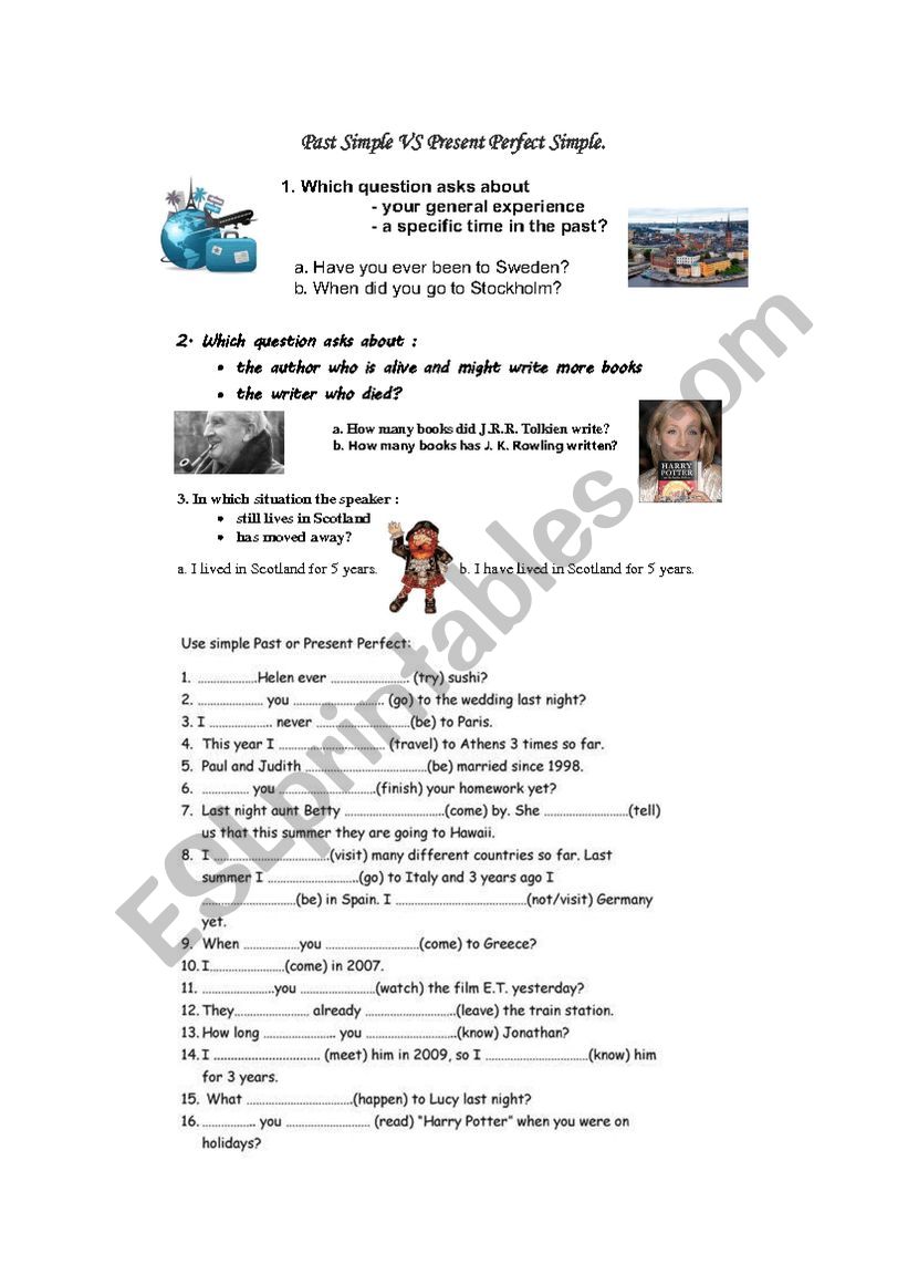 Past Simple- Present Perfect worksheet