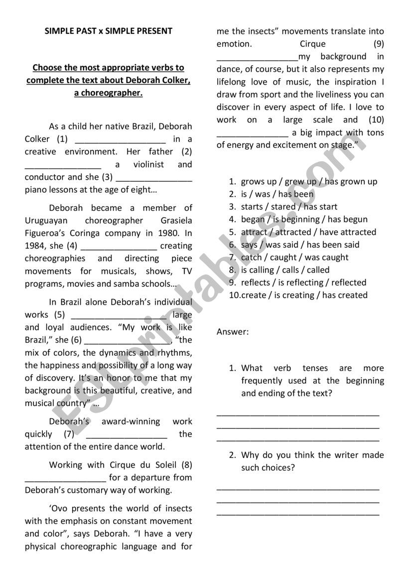 Simple Past x Simple Present worksheet