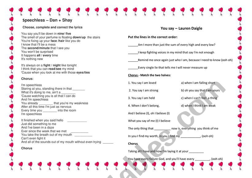 St. ValentineÃ¯Â¿Â½s activity worksheet