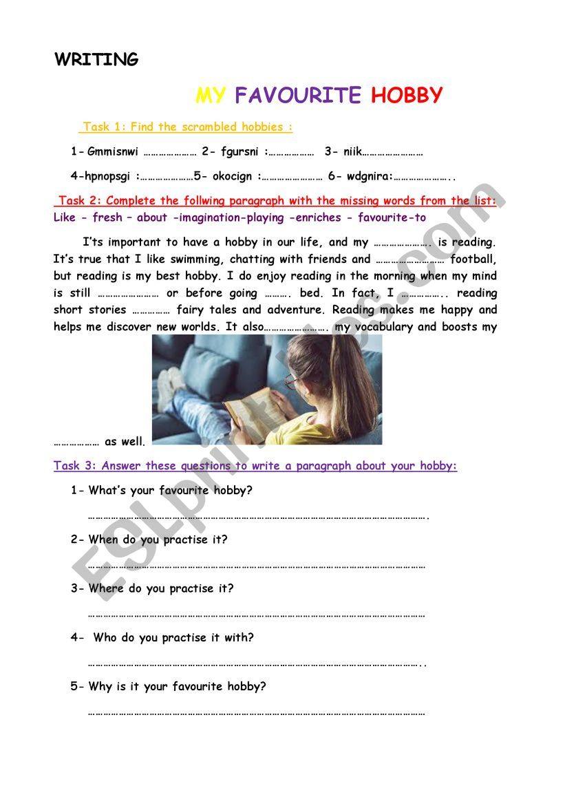 WRITING: My Favourite Hobby worksheet