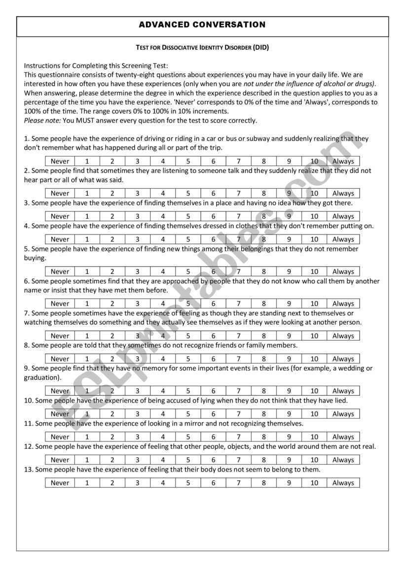 Game - Identity (DID) (Test for Dissociative Identity Disorder)