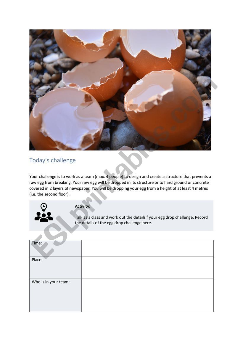 Egg drop challenge worksheet