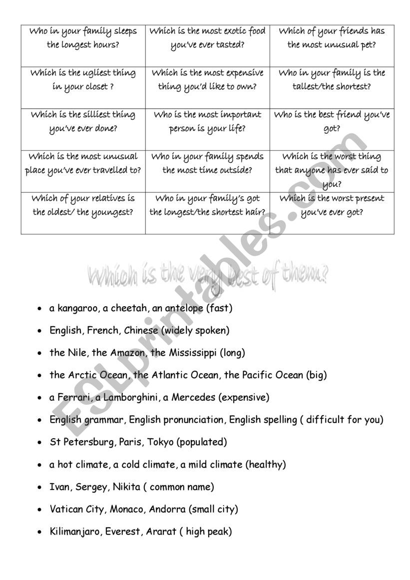 superlatives worksheet