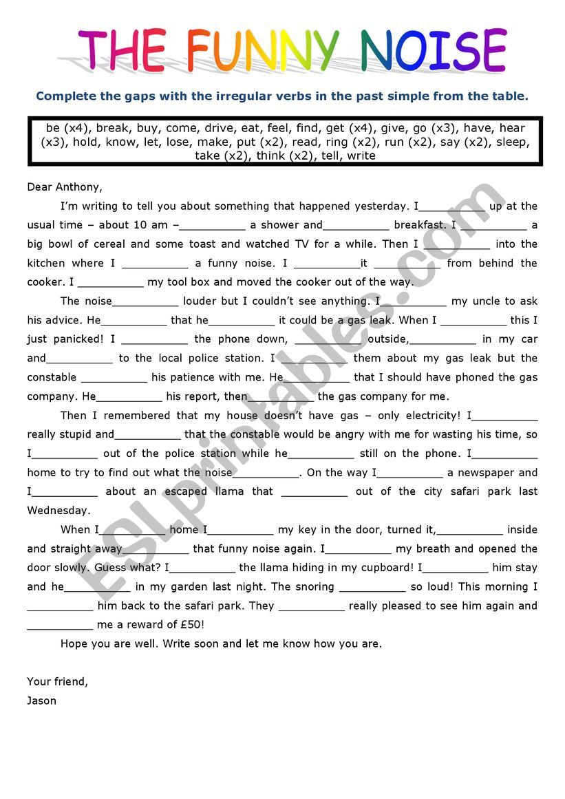 Past Simple forms worksheet