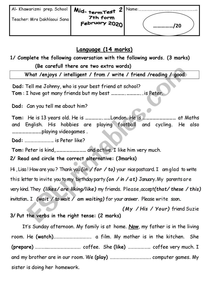 mid-term test 2 worksheet