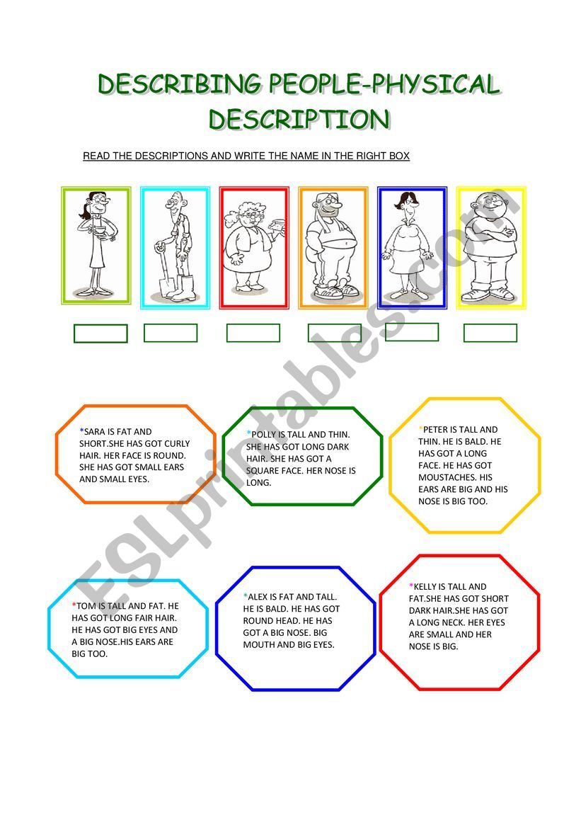 Descriptions worksheet
