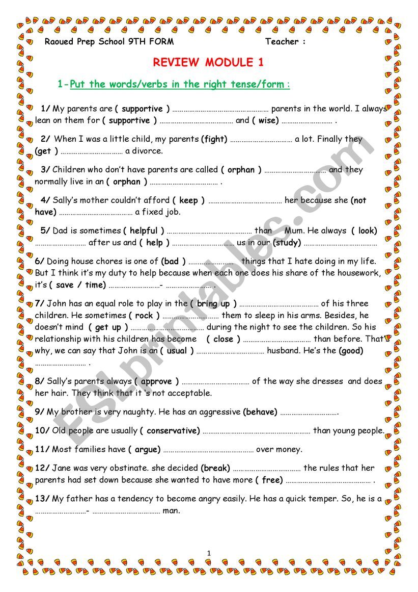 revision of module1 9TH FORM worksheet