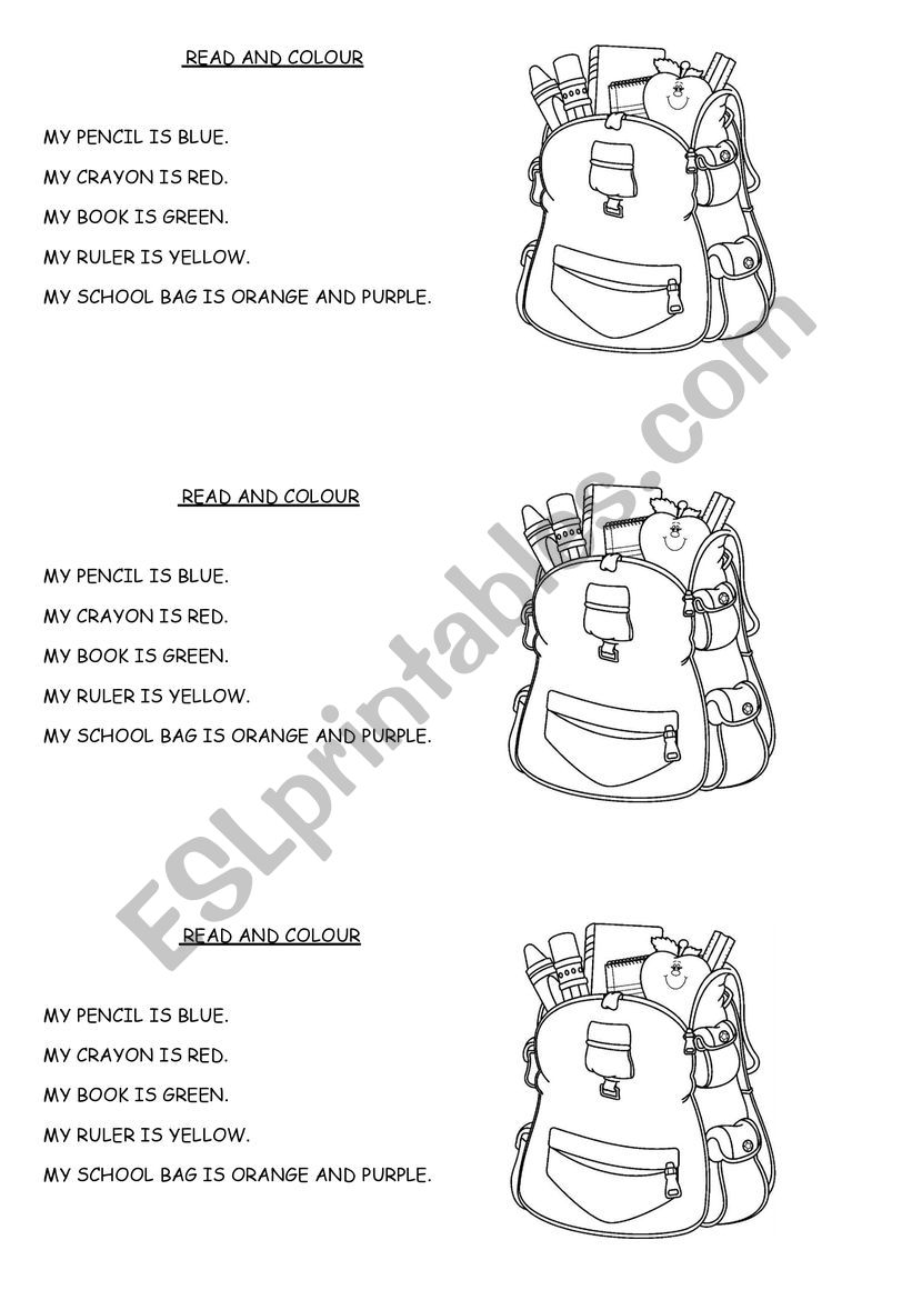 School objects worksheet