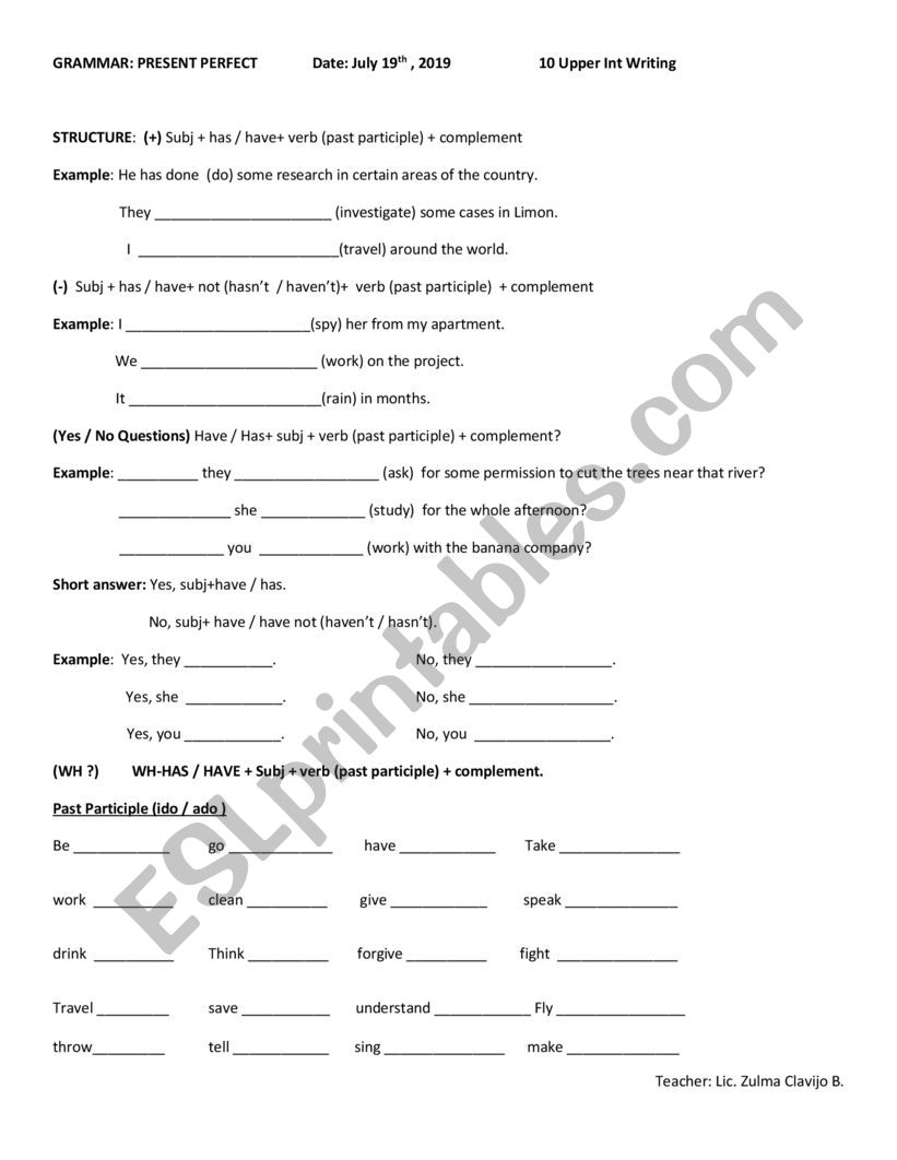 Present Perfect Structures and Past Participles