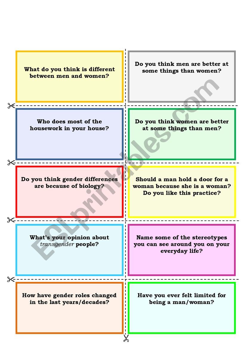 Speaking cards about gender worksheet