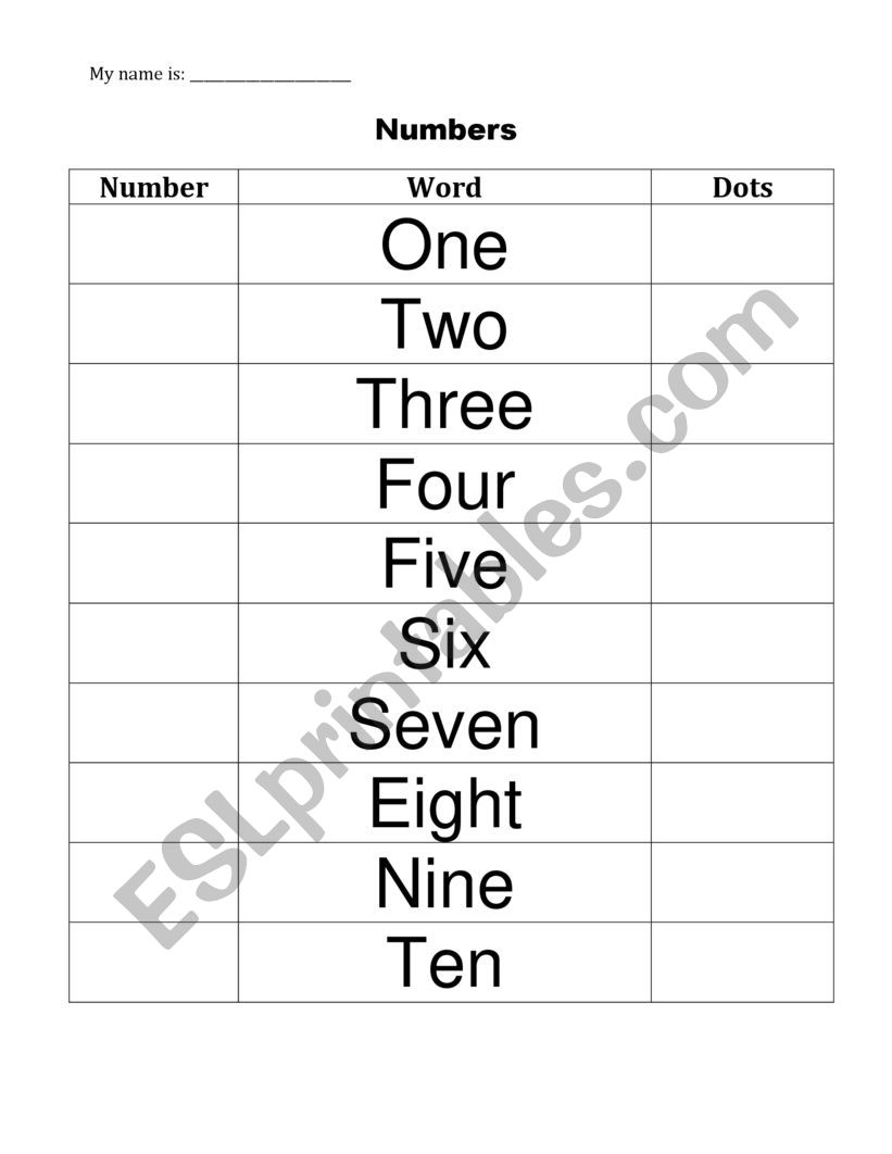 Numbers worksheet