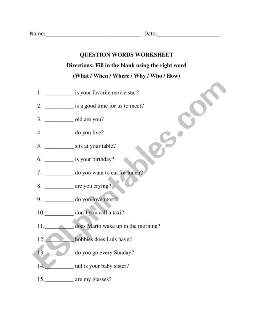 5 W�s Worksheet  worksheet