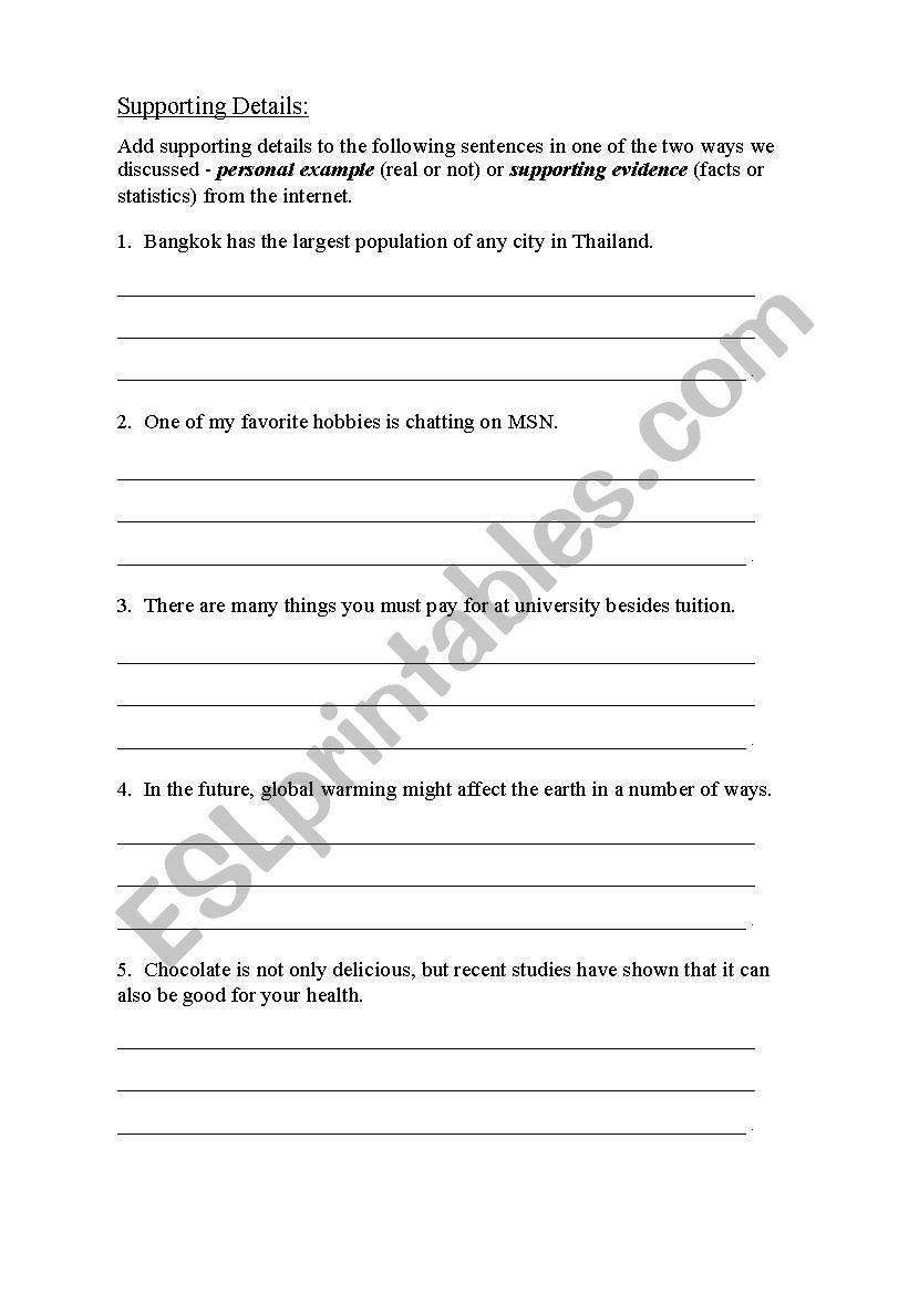 Supporting Details worksheet