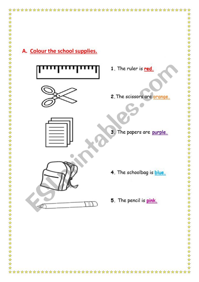 classroom subjects worksheet