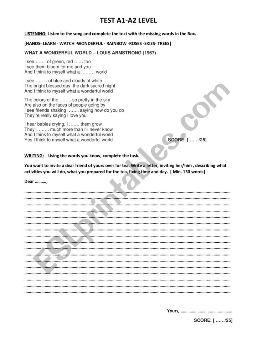 English Test for Kids worksheet
