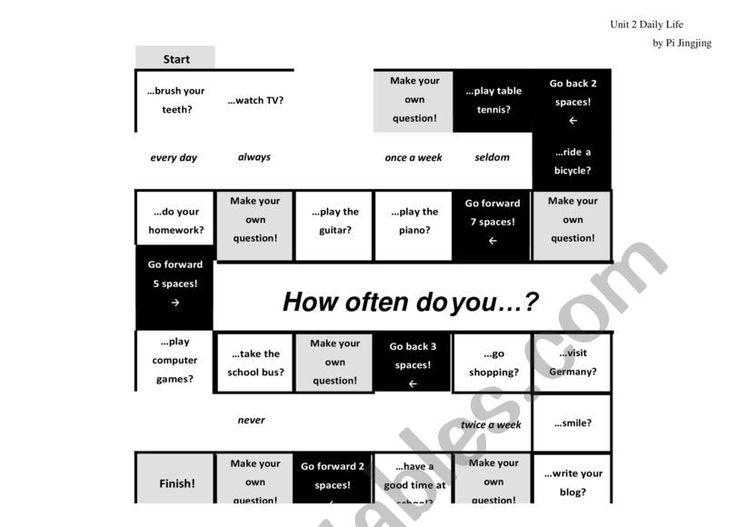 adverbs of frequency-board game