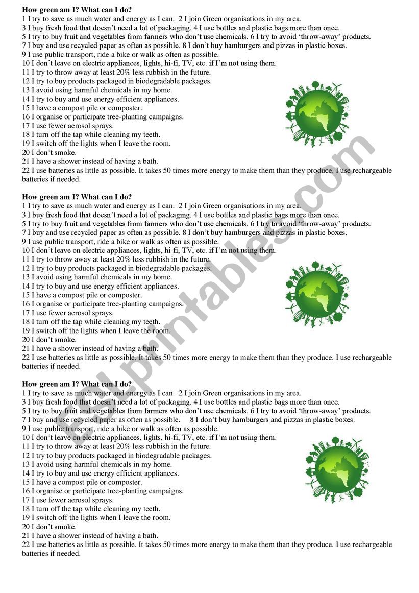 How green am I?  worksheet