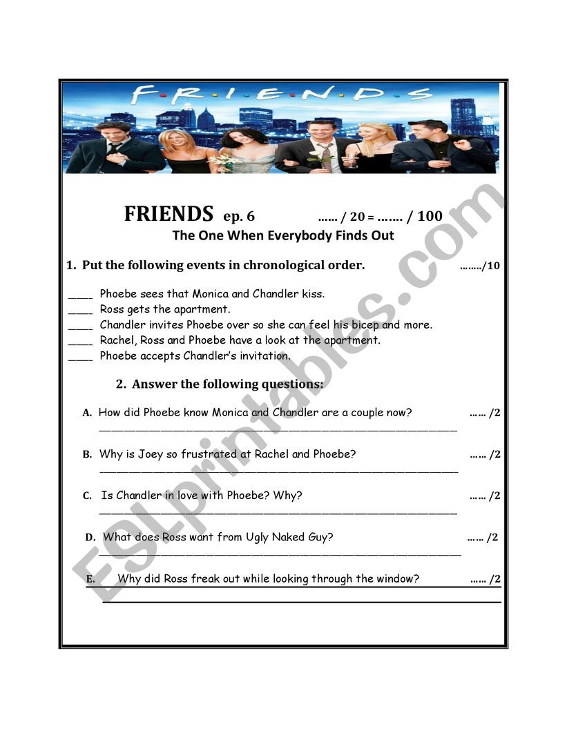 TV Show:   FRIENDS worksheet
