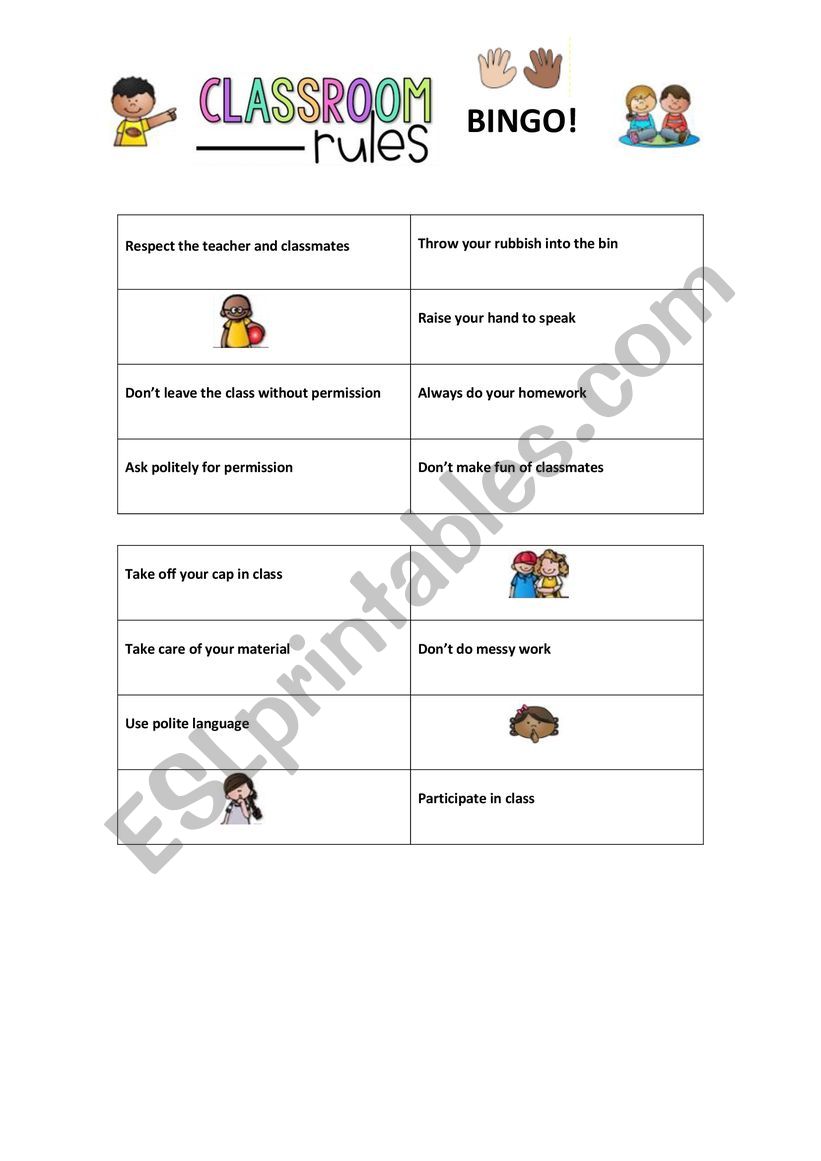 Bingo - Classroom Rules  worksheet