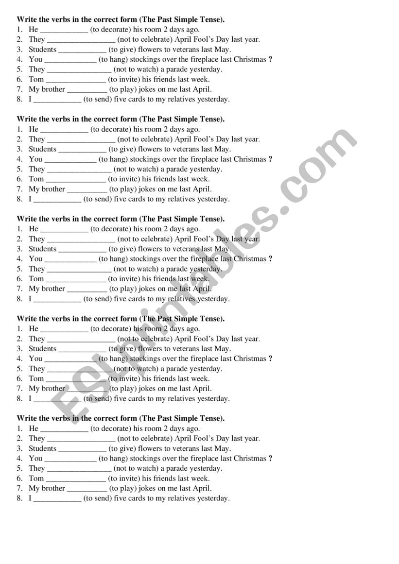 The Past Simple Tense worksheet