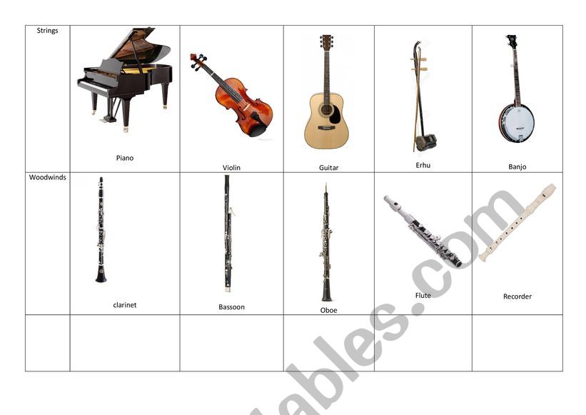 Musical instruments worksheet