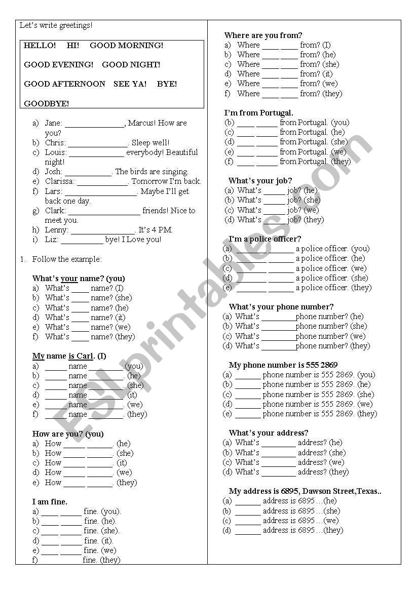 Begginer exercises worksheet