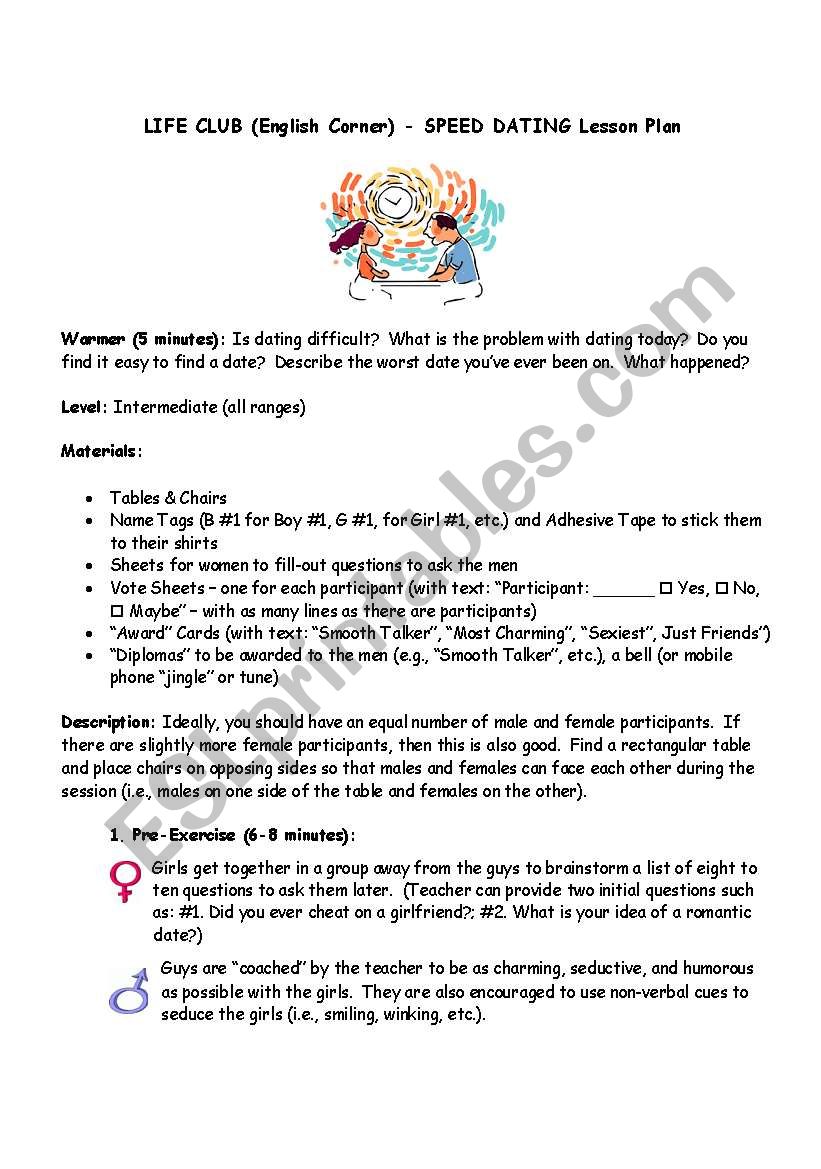 Speed Dating worksheet