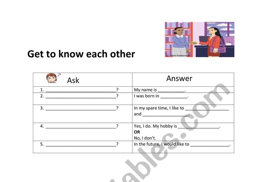 Self introduction worksheet