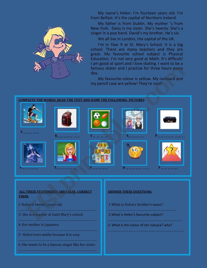 READING COMPREHENSION: PERSONAL INFORMATION